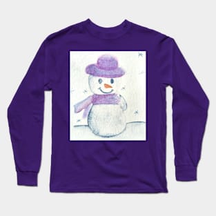 Watercolor Snowman in Purple Hat Long Sleeve T-Shirt